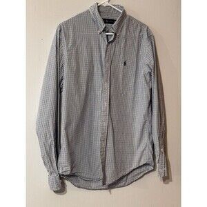 Ralph Lauren Men's Button Up Shirt Long Sleeve Blue Check Size Medium